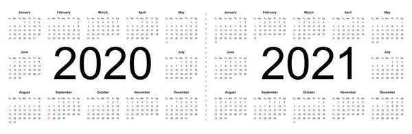 Simple calendar Layout for 2020 and 2021 years. — Stock Vector