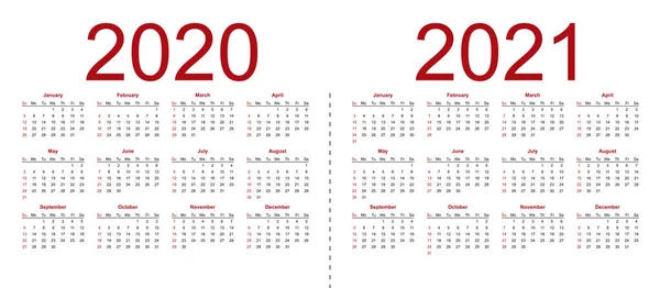Set of minimalist calendars, years 2020 2021, weeks start Sunday. Royalty Free Stock Illustrations