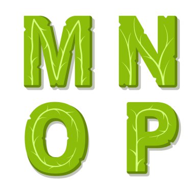 Vektör yeşil eko alfabesi. Sağlıklı restoranlar ve vejetaryen restoranlar, yemek siteleri, vejetaryen yemek tarifleri blogu gibi yeşil markalara mükemmel uyuyor. Tişört ve kart yazı tipi. İzole illüstrasyon.