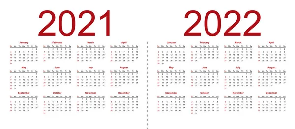 Set Van Minimalistische Kalenders Jaren 2021 2022 Weken Beginnen Zondag — Stockvector