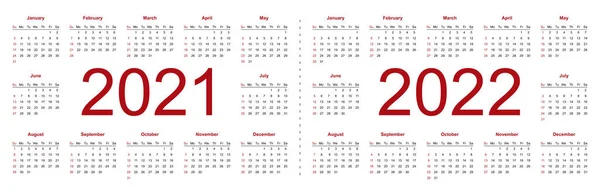 Прості Редаговані Векторні Календарі 2021 Рік 2022 Рік Тиждень Починається — стоковий вектор