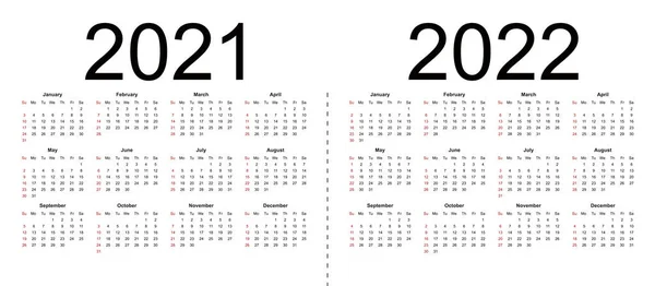 Kalender 2021 2022 Week Begint Vanaf Zondag Business Template Geïsoleerde — Stockvector