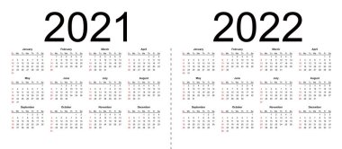 Simple editable vector calendars for year 2021 2022. Week starts from Sunday. Isolated vector illustration on white background. vector