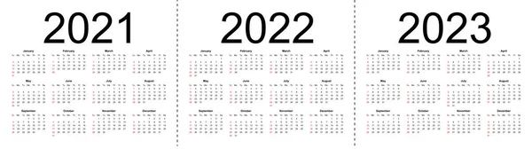 Proste Edytowalne Kalendarze Wektorowe Rok 2021 2022 2023 Tydzień Zaczyna — Wektor stockowy