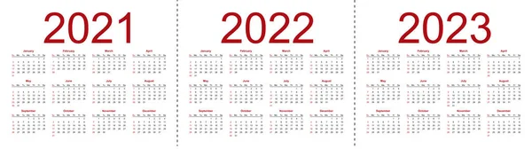 Set Van Minimalistische Kalenders Jaren 2021 2022 2023 Weken Beginnen — Stockvector