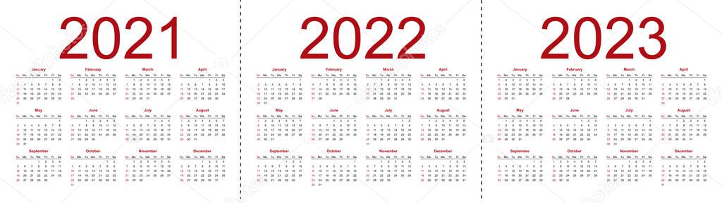 Set Minimalist Calendars Years 2021 2022 2023 Weeks Start Sunday Stock Illustration
