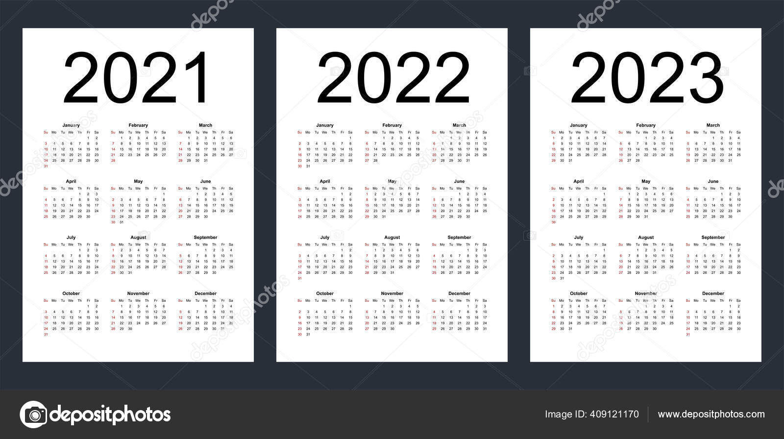 Calendriers Vectoriels Modifiables Simples Pour L'année 2021 2022 2023 Semaine Image Vectorielle Par Olga.newname@Yandex.ru © Illustration #409121170