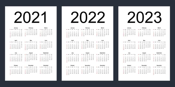 Simple Editable Vector Calendars Year 2021 2022 2023 Week Starts — Stock Vector