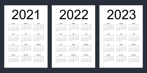Simple Editable Vector Calendars Year 2021 2022 2023 Week Starts Vector Graphics
