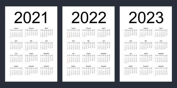 Proste Edytowalne Kalendarze Wektorowe Rok 2021 2022 2023 Tydzień Zaczyna — Wektor stockowy