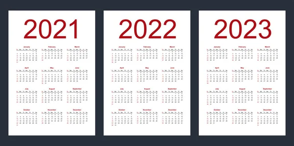 Simple Editable Vector Calendars Year 2021 2022 2023 Week Starts Vector Graphics