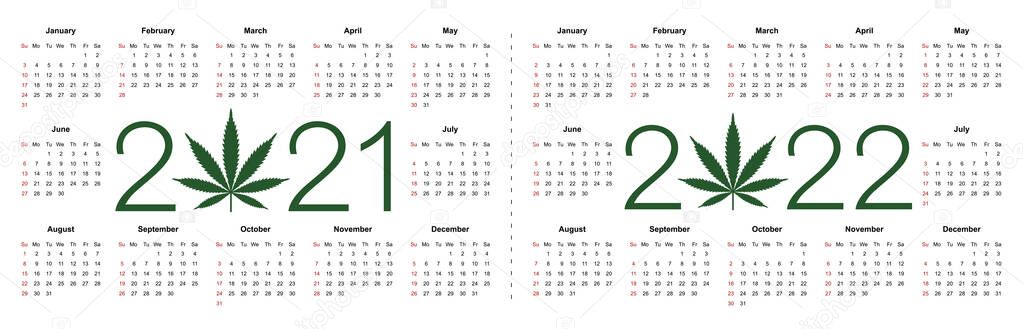 Simple Editable Vector Calendars Year 2021 2022 Week Starts Sunday Royalty Free Stock Illustrations