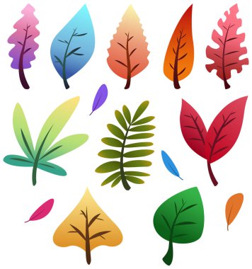 Beyaz arka plan üzerinde izole kümesi bırakır. Degrade canlı renkler, vektör çizim 