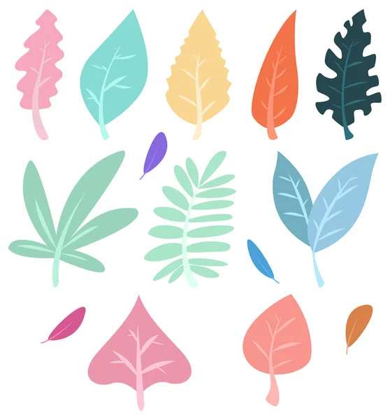 Feuilles Isolées Sur Fond Blanc Couleurs Pastel Plates Illustration Vectorielle — Image vectorielle