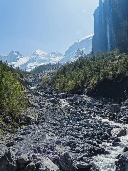 Panoráma Kilátás Nyílik Alpokra Egy Gyalogos Közel Kandersteg Svájc — Stock Fotó