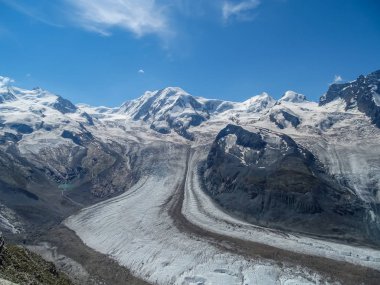 Ünlü Gorner buzul Alps İsviçre'deki ikinci en büyük buzul