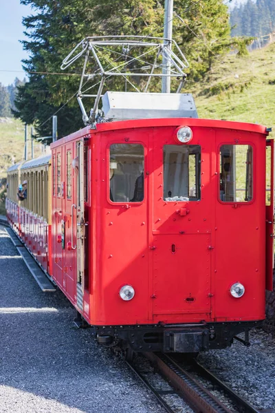 Gamla Persontåg Väg Till Schynige Platte Från Interlaken Schweiz — Stockfoto