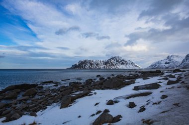 beautiful view of lofoten islands in winter time norway clipart