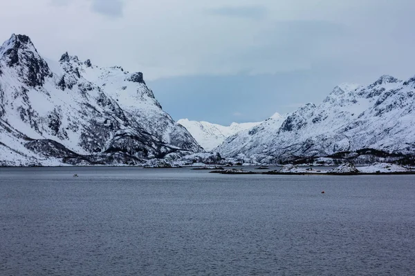 Прекрасный Вид Возвышенные Острова Зимнее Время Norway — стоковое фото