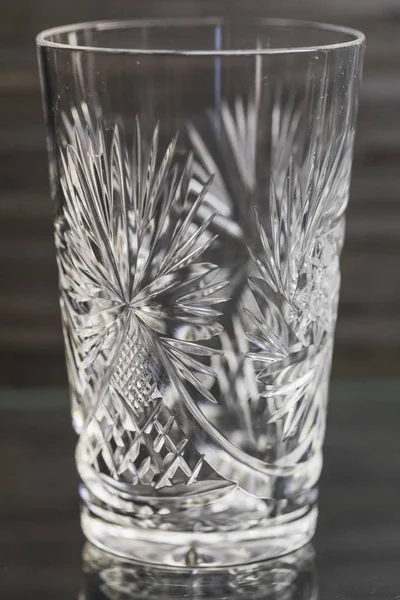 Close up of white hand cut lead crystal glass, germany