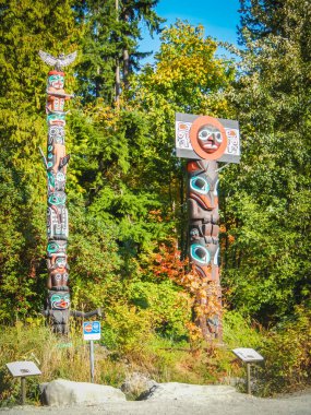 Vancouver Kanada renkli Hint totemler arasında stanley park