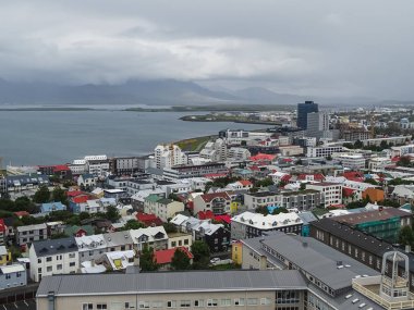 Şehir reykjavik üzerinde hallgrimskirkja panoramik görünümü