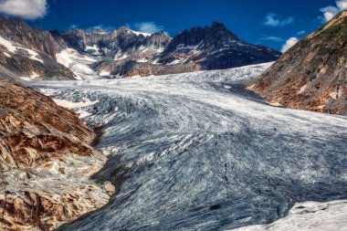 İsviçre alplerinde eriyen rhone buzulpanorama