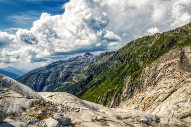 rhone buzuldan furka ve grimsel pass yakın panorama görünümü 