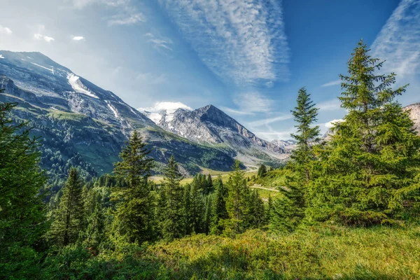 Panorama HDR da clássica caminhada suíça sobre o passe Gemmi de Leuk — Fotografia de Stock