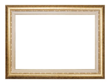 Beyaz bir zemin üzerinde klasik dikdörtgen altın çerçeve, izole