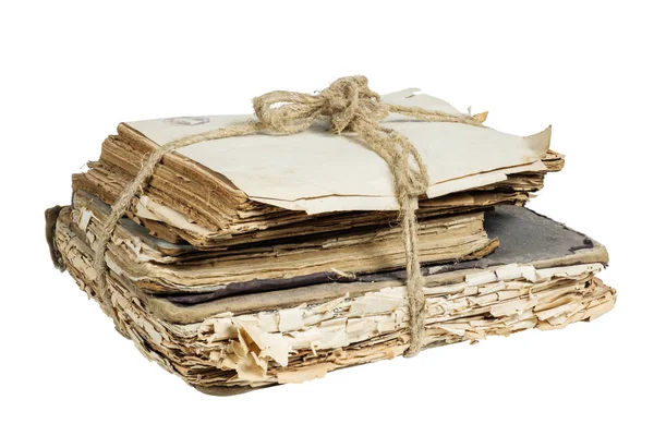 Livres Papiers Anciens Attachés Avec Une Corde Sur Fond Blanc — Photo