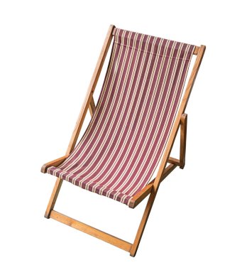 Beyaz arka planda izole, çizgili ahşap şezlong