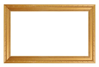 Beyaz bir zemin üzerinde klasik dikdörtgen altın çerçeve, izole