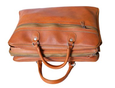 Beyaz arka planda, izole bir vintage kahverengi deri çanta