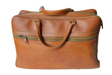 Beyaz arka planda, izole bir vintage kahverengi deri çanta