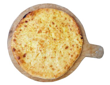 Gürcü yemek khachapuri izole ahşap masa, beyaz arka plan üzerinde 