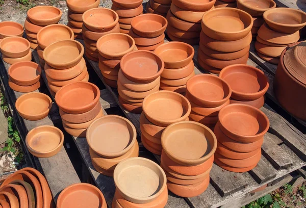 Stack Handmade Terracotta Clay Pans — Stock Photo, Image