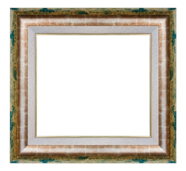 Cornice Vintage Dorata Verde Fondo Bianco Isolata — Foto Stock