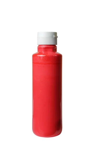 Pintura Acrílica Roja Recipiente Plástico Fondo Blanco Aislado — Foto de Stock