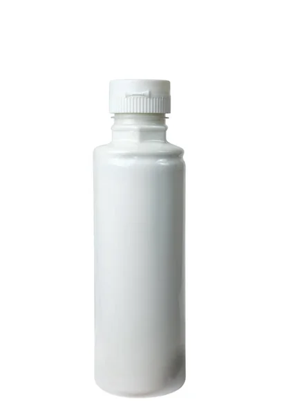 プラスチック容器 分離の白い背景に白のアクリル塗料 — ストック写真