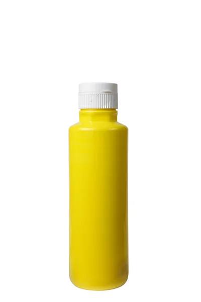 Yellow Acrylic Paint Plastic Container Isolated White Background — Stock Photo, Image