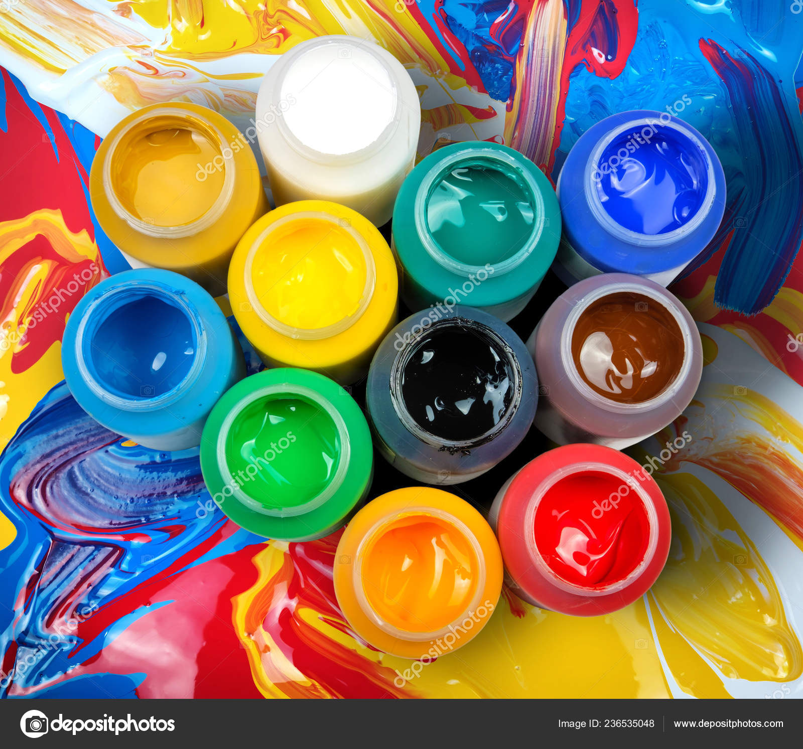 Acrylic Paints Plastic Containers Painted Colorful Surface Stock Photo by ©naskami 236535048