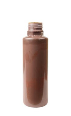 Plastik kap içinde izole beyaz arka plan kahverengi akrilik boya