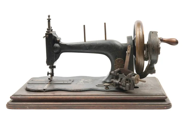 Klassieke Vintage Stijl Handmatige Naaimachine Een Witte Achtergrond Geïsoleerd Stockafbeelding