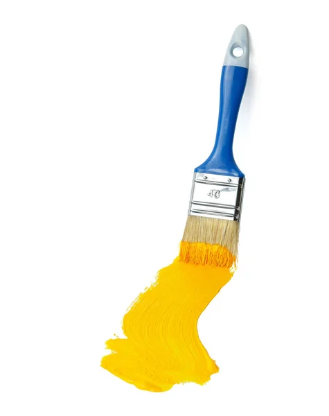 Blue paint brush with yellow trail of paint
