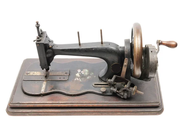 Klassieke Vintage Stijl Handmatige Naaimachine Een Witte Achtergrond Geïsoleerd — Stockfoto