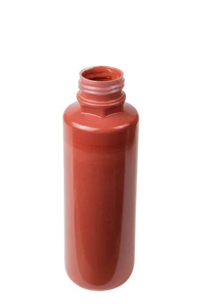 Donker Rode Acrylverf Plastic Container Geïsoleerde Witte Achtergrond — Stockfoto