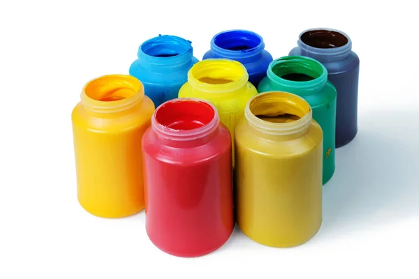 Akrylfärger Plast Behållarna Isolerade Vit Bakgrund — Stockfoto