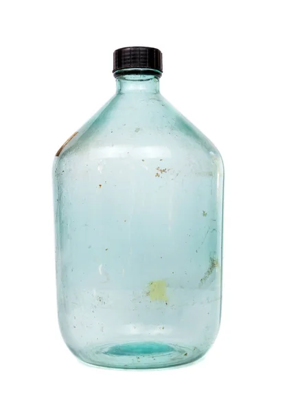 Παλιά Άδειο Σκονισμένο Μεγάλο Μπουκάλι Κρασί Λευκό Φόντο — Φωτογραφία Αρχείου