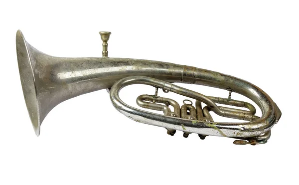 Old Vintage Tenor Horn White Background Isolated — Stock Photo, Image